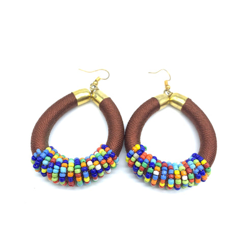 Thread Earrings W/Beads SM- Brown Variation