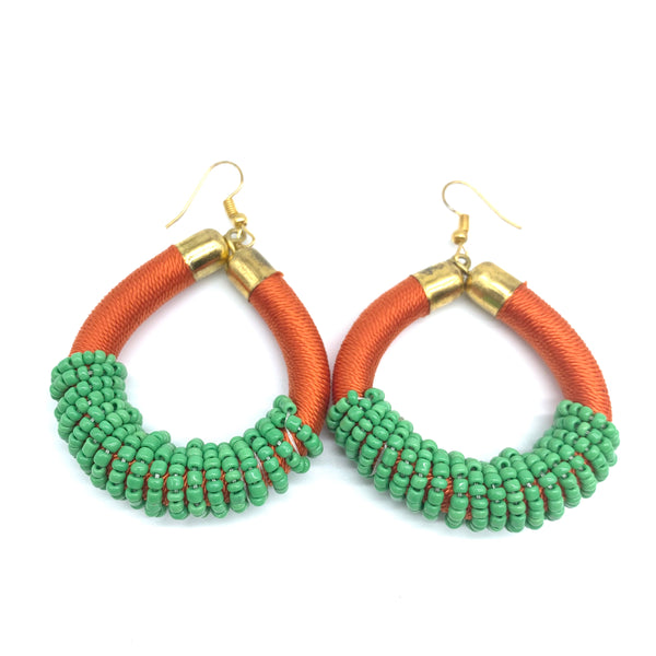 Thread Earrings W/Beads-Orange Variation