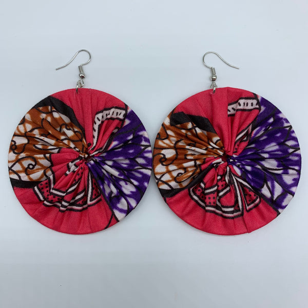 African Print Earrings-Round L Pink Variation 5