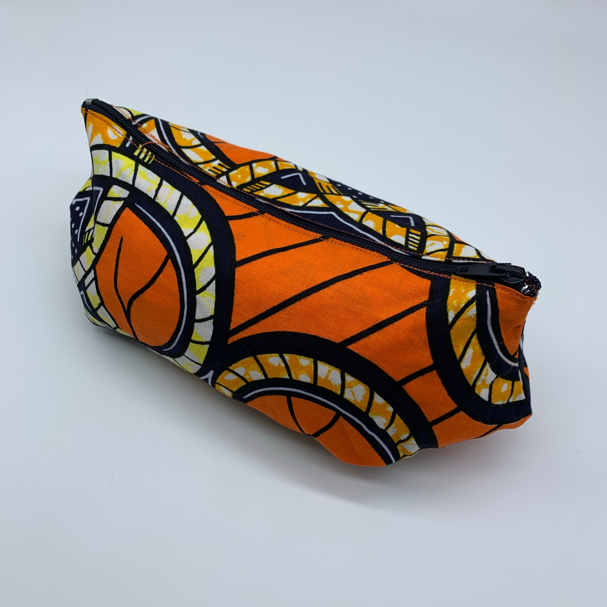 Orange African Print Makeup bag/Pencil case - Lillon Boutique