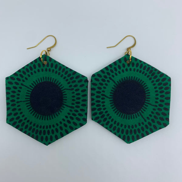 African Print Earrings-Hexa Green Variation