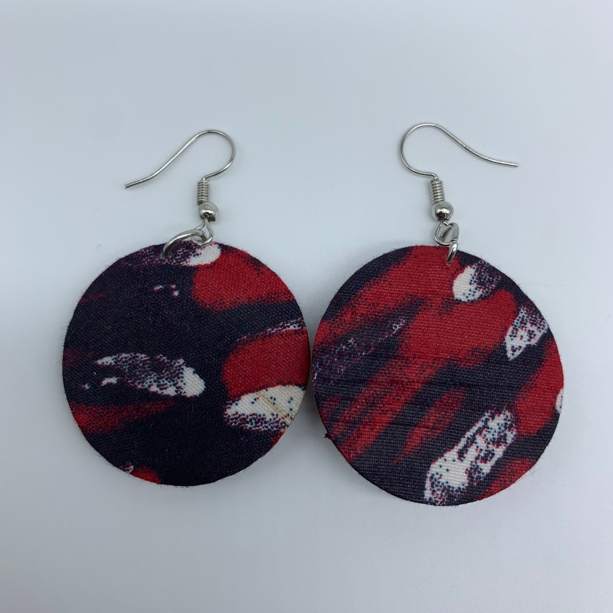 African Print Earrings-Round XS Red Variation 28
