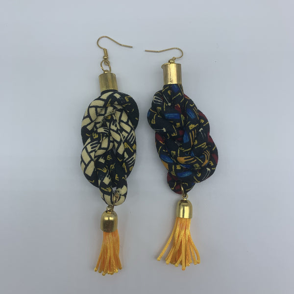 African Print Earrings-Knotted L Black Variation 2 - Lillon Boutique