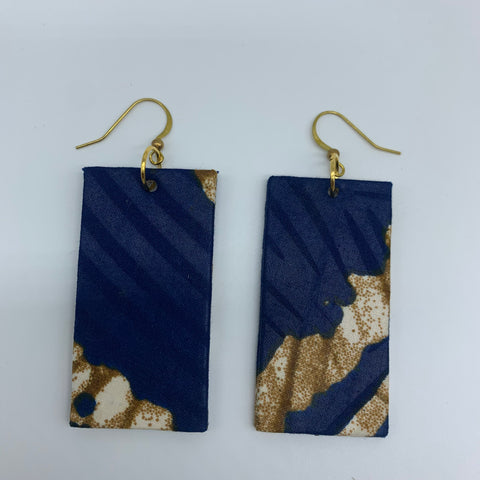 African Print Earrings-Rectangle Blue Variation 2