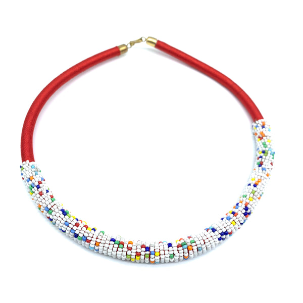 Beaded Thread  Bangle Necklace-Red Variation