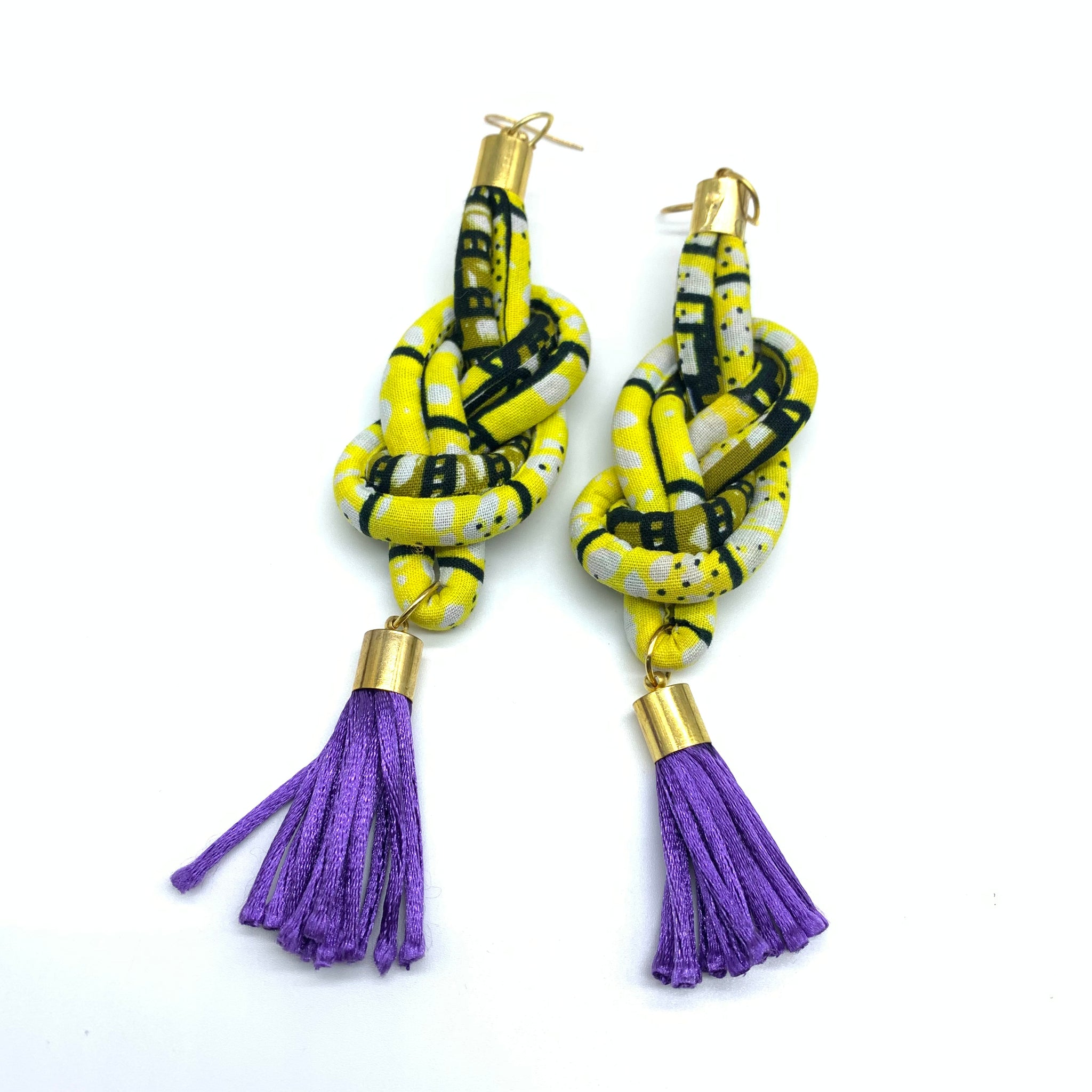 African Print Earrings-Knotted L Yellow Variation 11