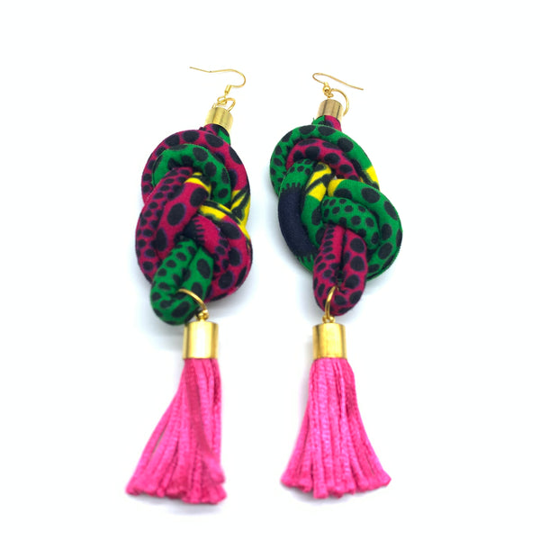 African Print Earrings-Knotted L Green Variation 4