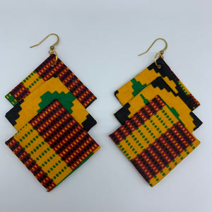 African Print Earrings-3 Squares Reversible Orange Variation 5