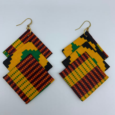 African Print Earrings-3 Squares Reversible Orange Variation 5