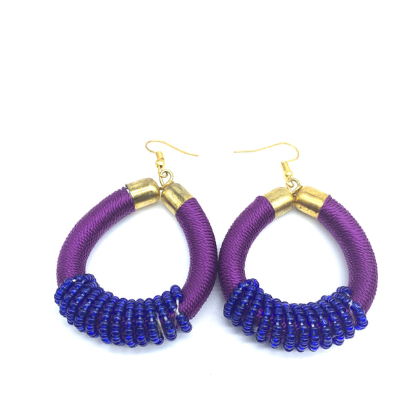 Thread Earrings W/Beads-Purple Variation 2