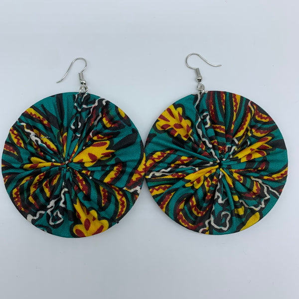 African Print Earrings-Round L Green Variation 18