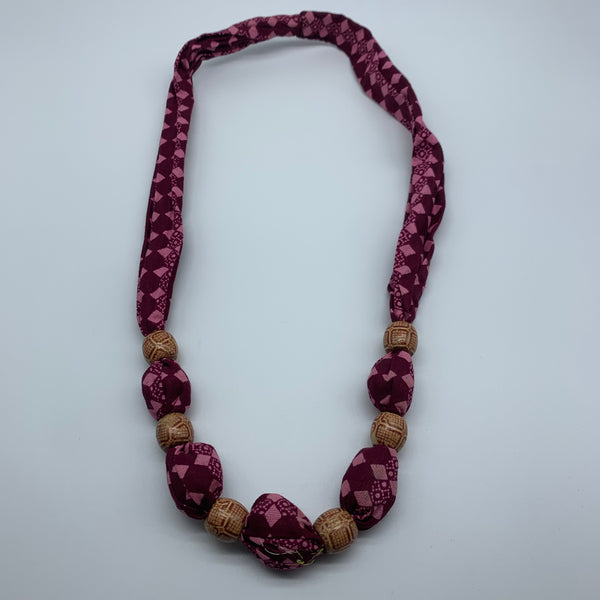 African Print Necklace W/Wooden Beads-Pink Variation 4 - Lillon Boutique