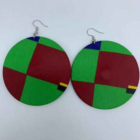 African Print Earrings-Round L Green Variation 9