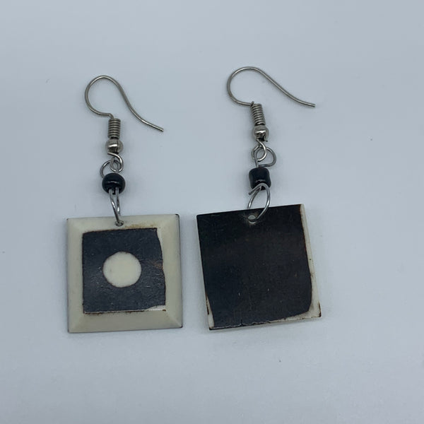 Cow Bone Earrings-Black and White Square - Lillon Boutique