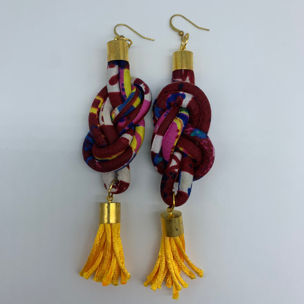 African Print Earrings-Knotted L Red Variation 10