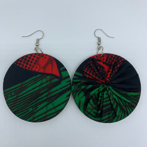 African Print Earrings-Round M Green Variation 5