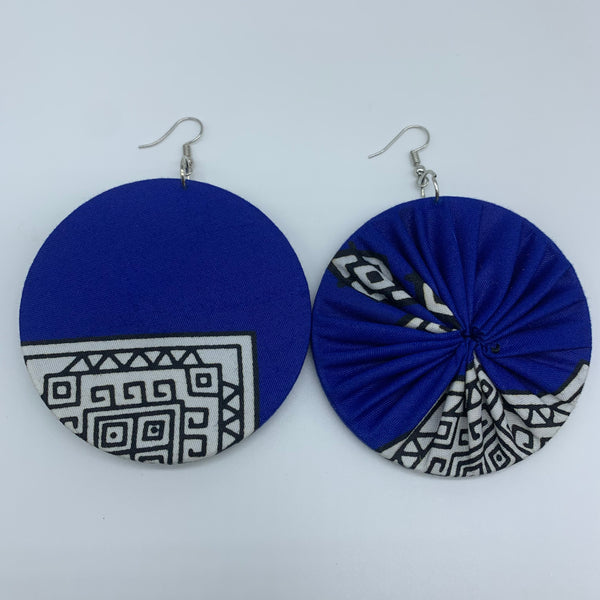 African Print Earrings-Round L Blue Variation 11