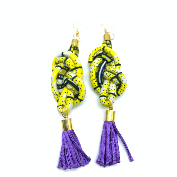 African Print Earrings-Knotted L Yellow Variation 11