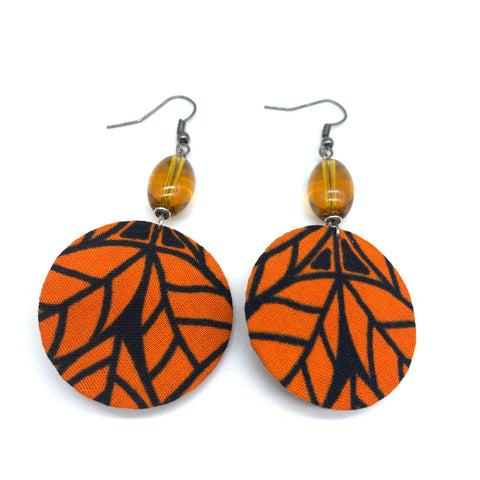 African Print Earrings W/ Beads-Round XS Orange Variation 2