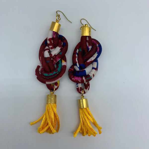 African Print Earrings-Knotted L Red Variation 9