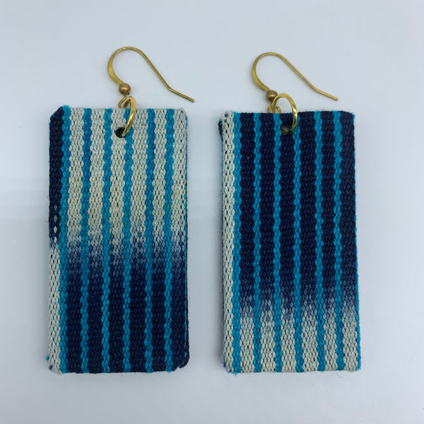 African Print Earrings-Rectangle Blue Variation 4