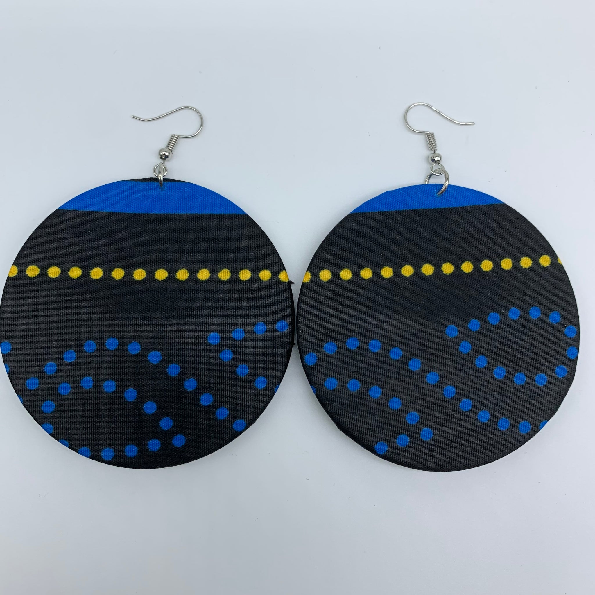 African Print Earrings-Round L Black Variation 3