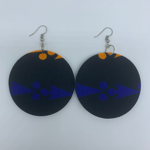 African Print Earrings-Round M Black Variation 8 - Lillon Boutique