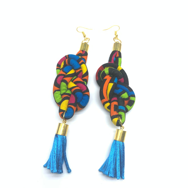 African Print Earrings-Knotted L Black Variation 7