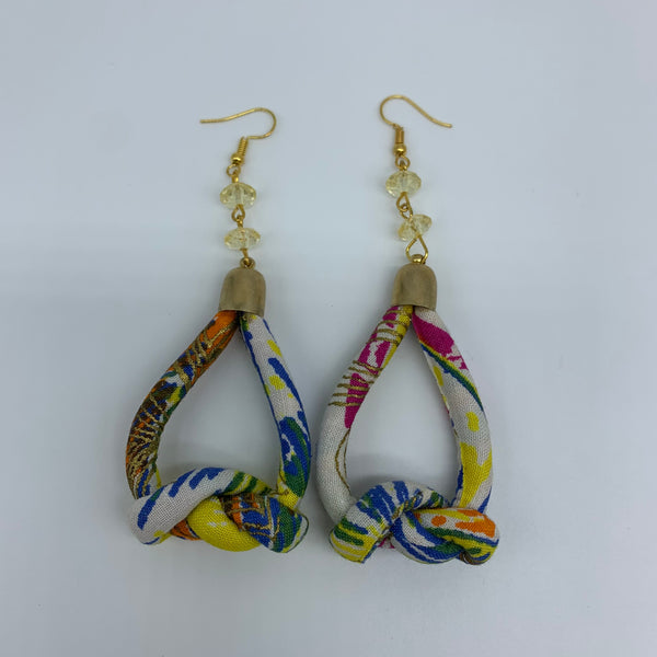 African Print Earrings-Knotted S White Variation 2