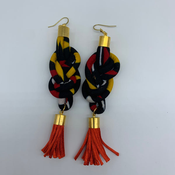 African Print Earrings-Knotted L Black Variation 5