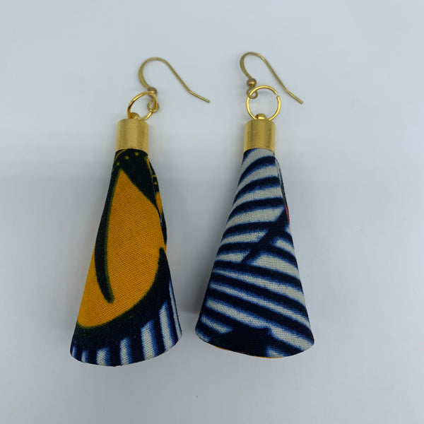 African Print Earrings- Ice Cream Cone Blue Variation