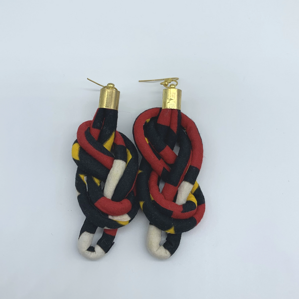 African Print Earrings-Knotted L Red Variation 3