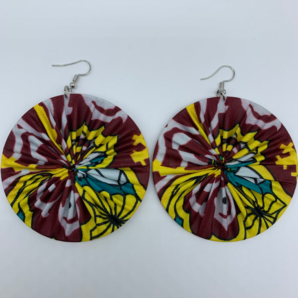 African Print Earrings-Round L Red Variation 9