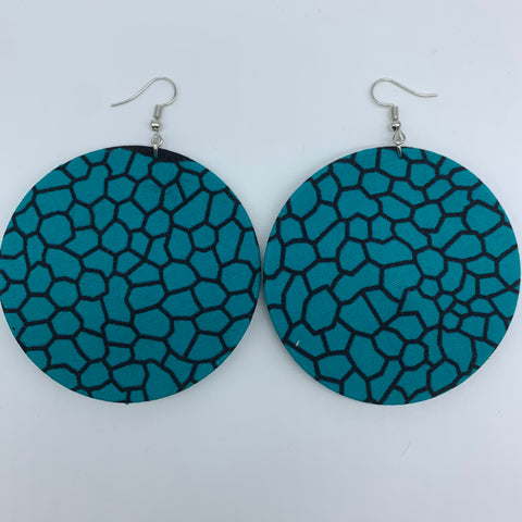 African Print Earrings-Round L Blue Variation 13