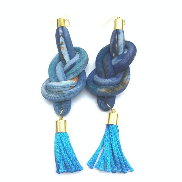 African Print Earrings-Knotted L Blue Variation 10