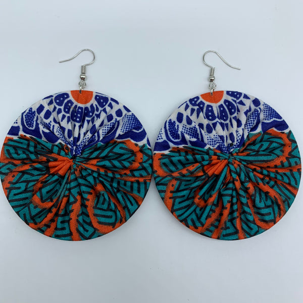 African Print Earrings-Round L Blue Variation 16