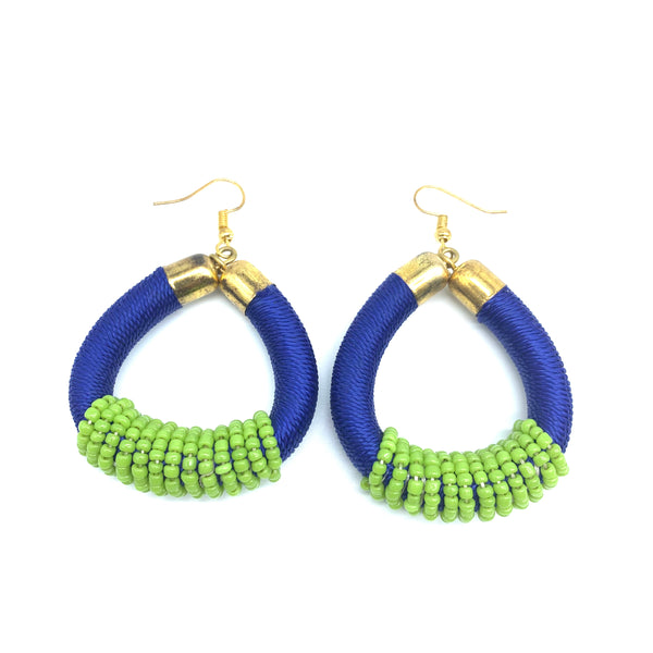 Thread Earrings W/Beads-Blue Variation