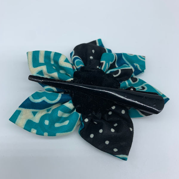 African Print Hair Clip-M Flower Style Blue Variation 4