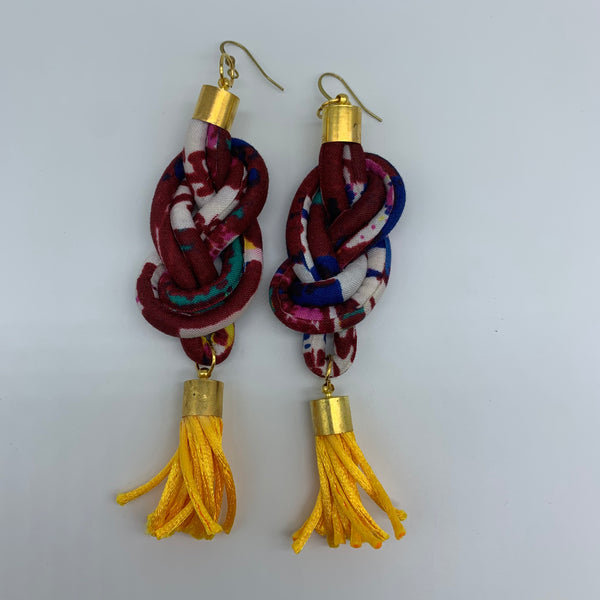 African Print Earrings-Knotted L Red Variation 9