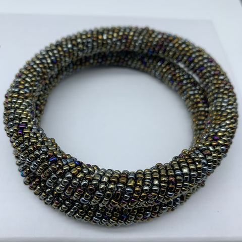 Beaded Bangle- Grey  Metallic Multi Colour  Variation - Lillon Boutique