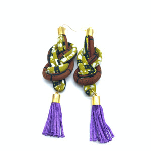 African Print Earrings-Knotted L Brown Variation 3