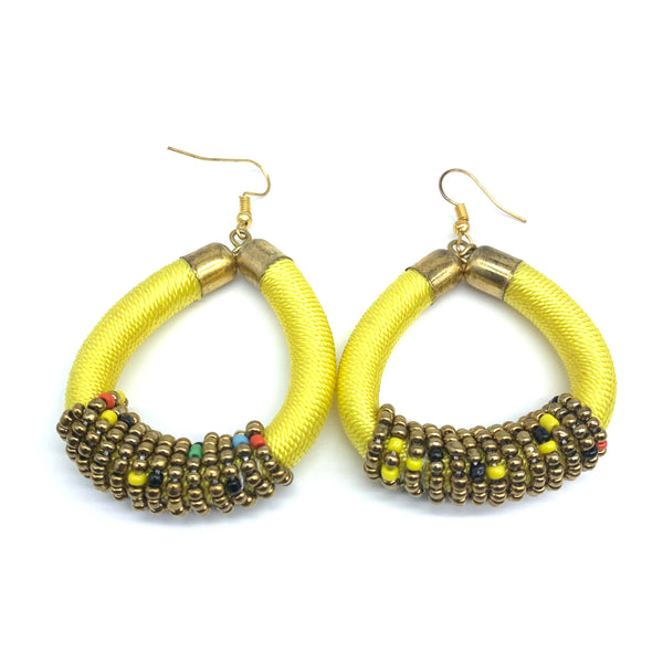 Thread Earrings W/Beads-Yellow Variation