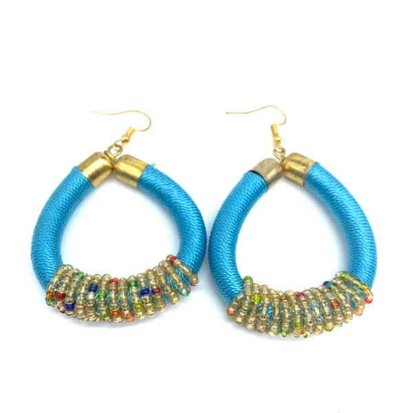 Thread Earrings W/Beads-Blue Variation 2