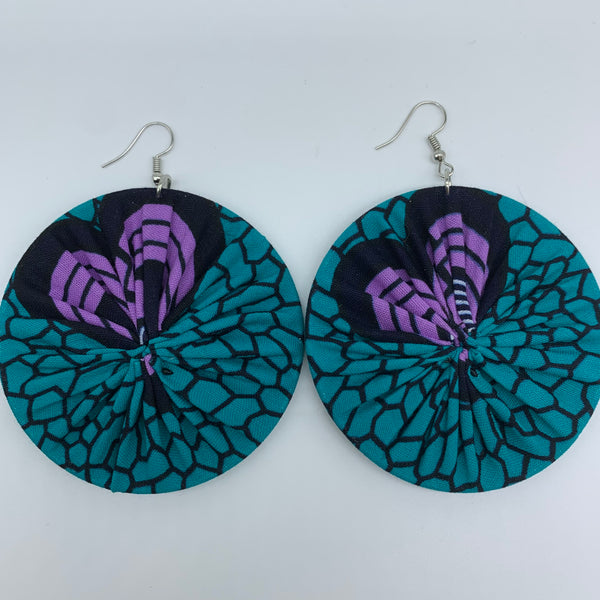 African Print Earrings-Round L Blue Variation 13