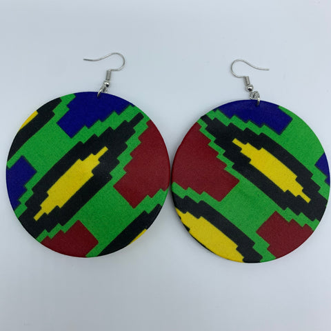 African Print Earrings-Round L Green Variation 12
