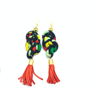 African Print Earrings-Knotted L Green Variation 5