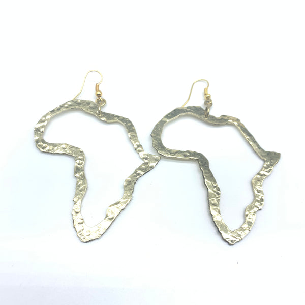 Brass Earrings- Hammered African Map Outline M