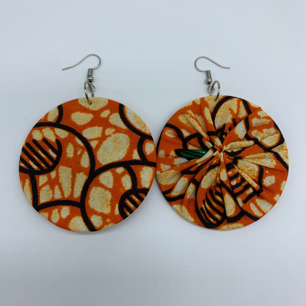 African Print Earrings-Round M Orange Variation 7