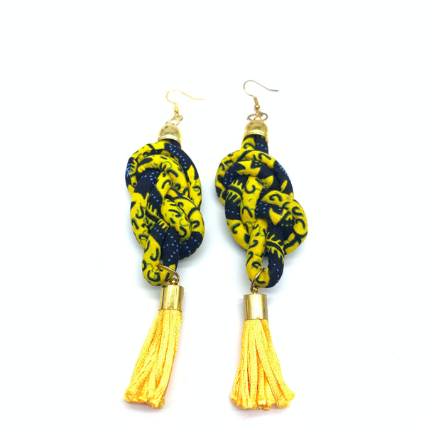 African Print Earrings-Knotted L Yellow Variation 16