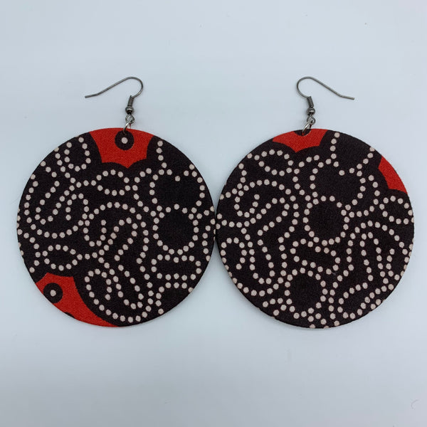 African Print Earrings-Round L Brown Variation 12